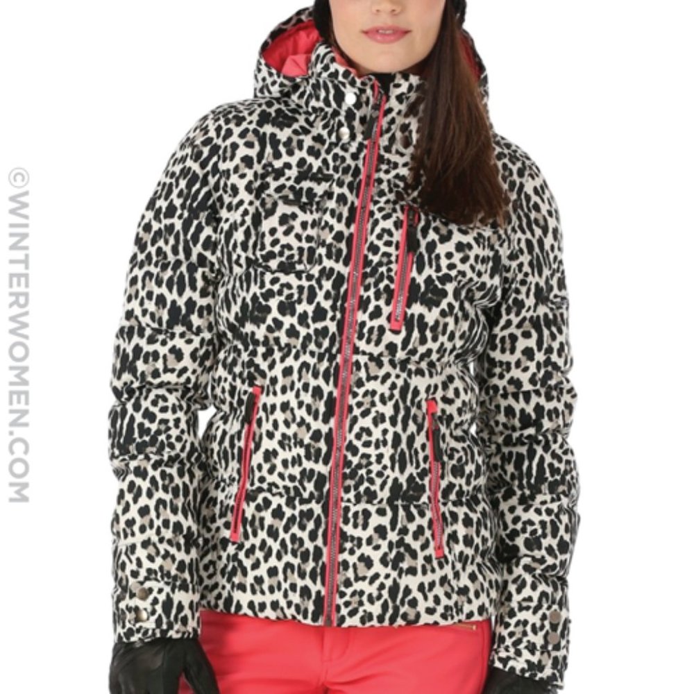 Obermeyer Leighton NWOT 12 Leopard Cheetah Ski Snowboard Coat Jack Pink Black